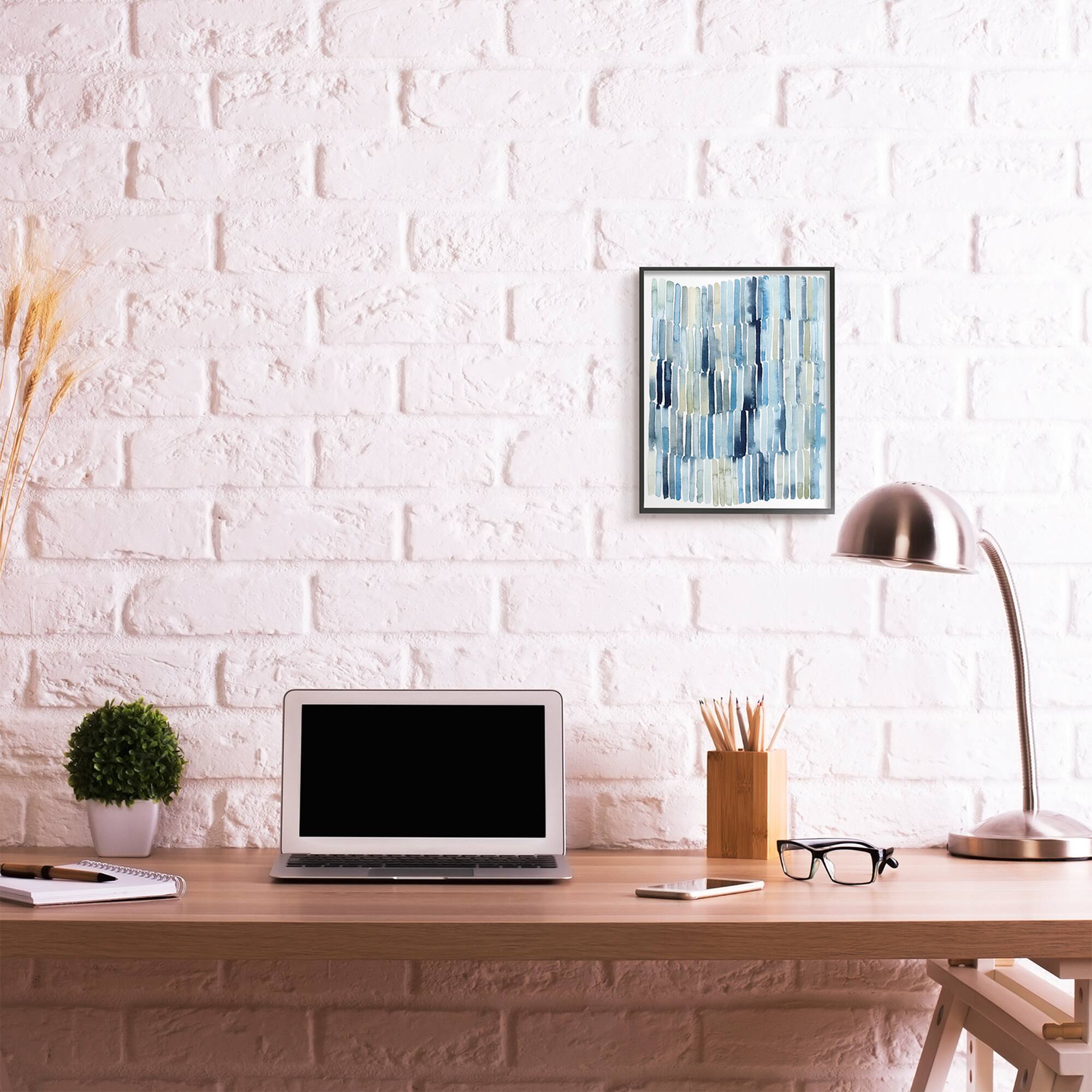 Stupell Industries Nautical Inspired Abstraction Blue Beige Blocked Lines in Frame Wall Art